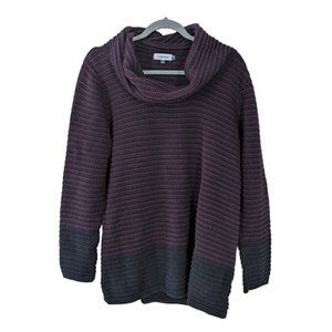 Women's Calvin Klein striped cowlneck sweater, purple/black, size XL